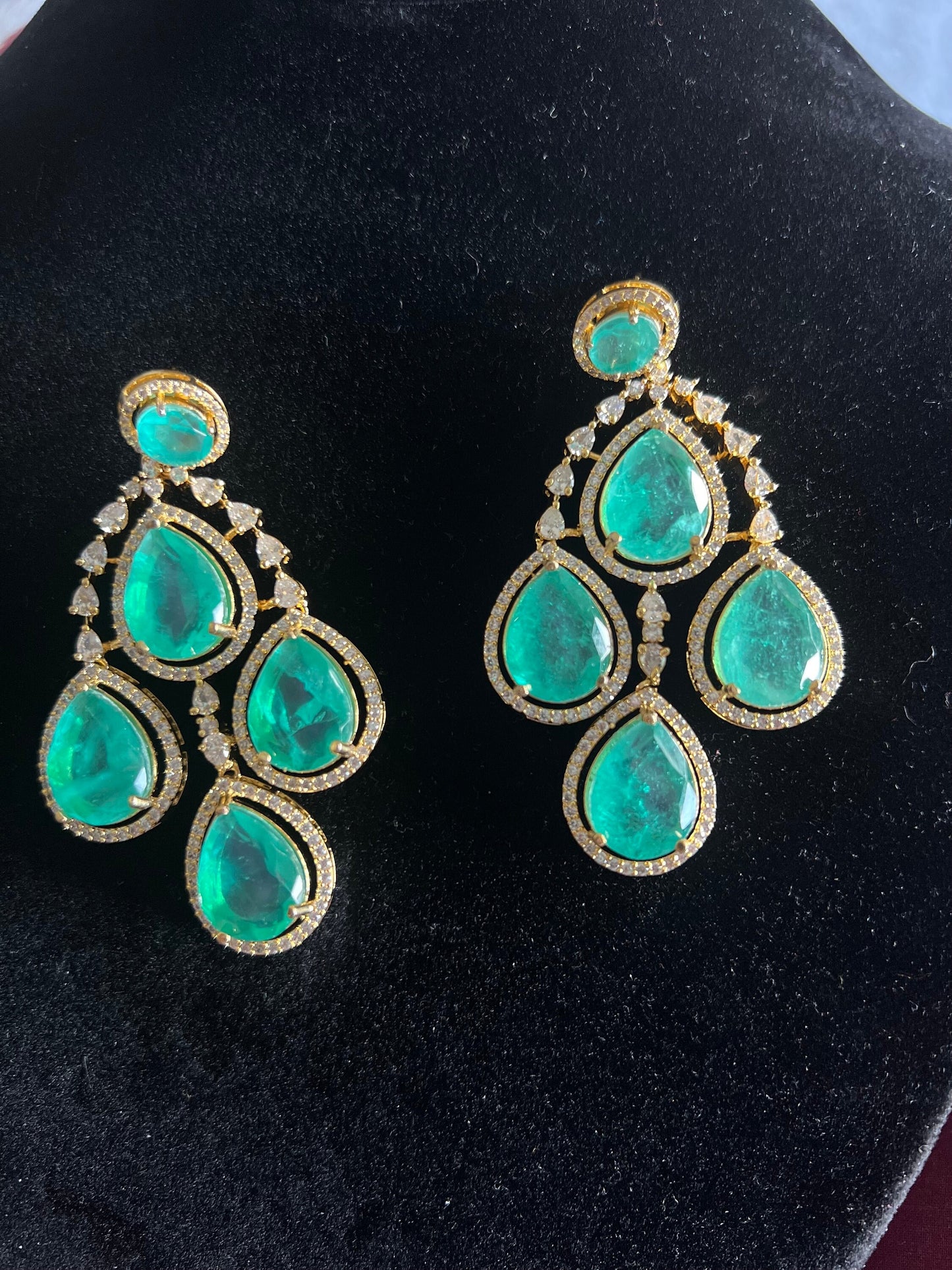 Mint Doublet Stone Earrings/ High Quality Earrings/ Next to real Diamond Earrings/ Victorian Earrings/ Mint Polki Danglers