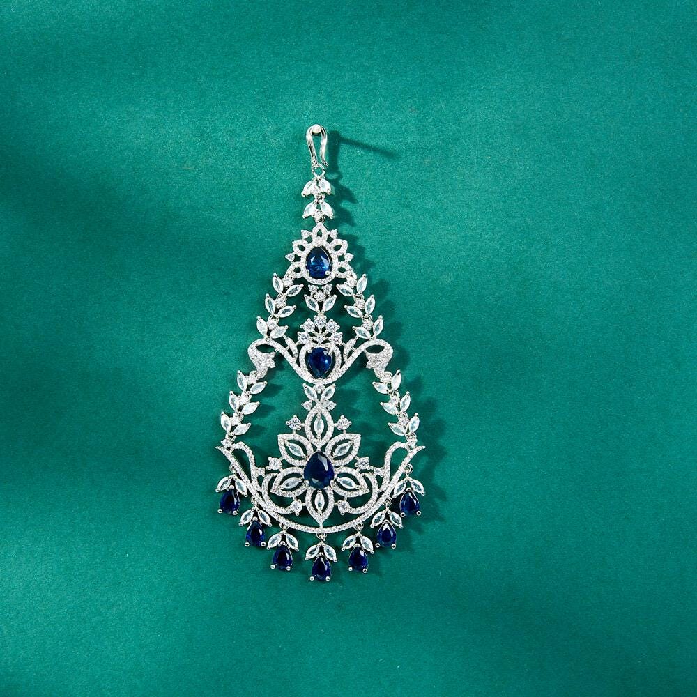 American Diamond Passa/ CZ Passa with Rhodium Plating/ AD Passa/ Indian Wedding/ Punjabi Wedding/ American Diamond Jhoomar/ Silver Passa