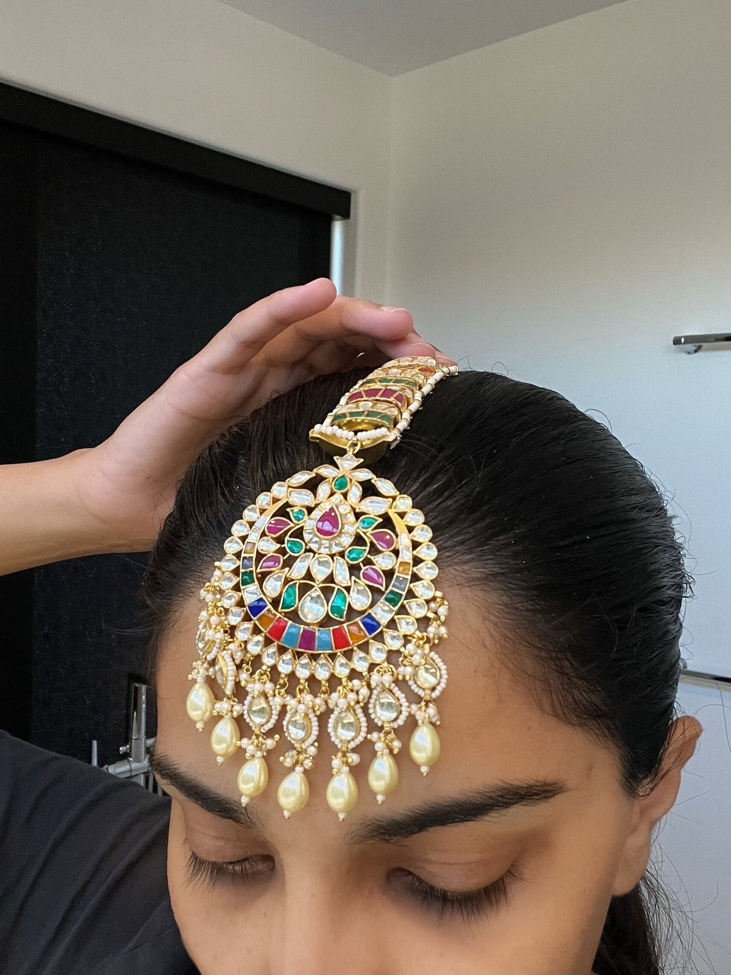 Pachi Kundan Tikka/ Heavy Kundan Tikka/ Multi Color Kundan Tikka/ Oversized Kundan Tikka/ Gold plated multi stones paachi kundan maangtikka