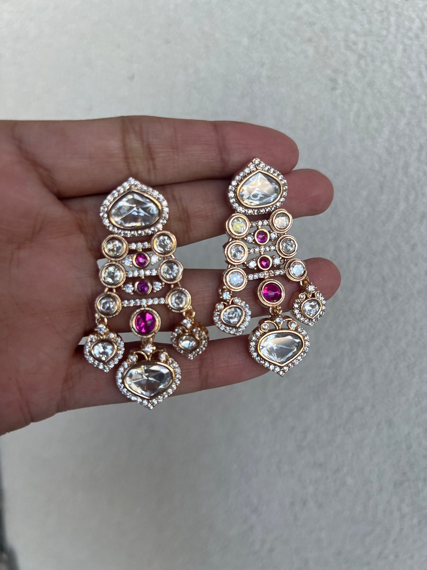 Moissanite Necklace with Gold Plating finishing in Ruby/ High Craftsmanship/Luxury pair of indian jewelry/ Bollywood style Necklace
