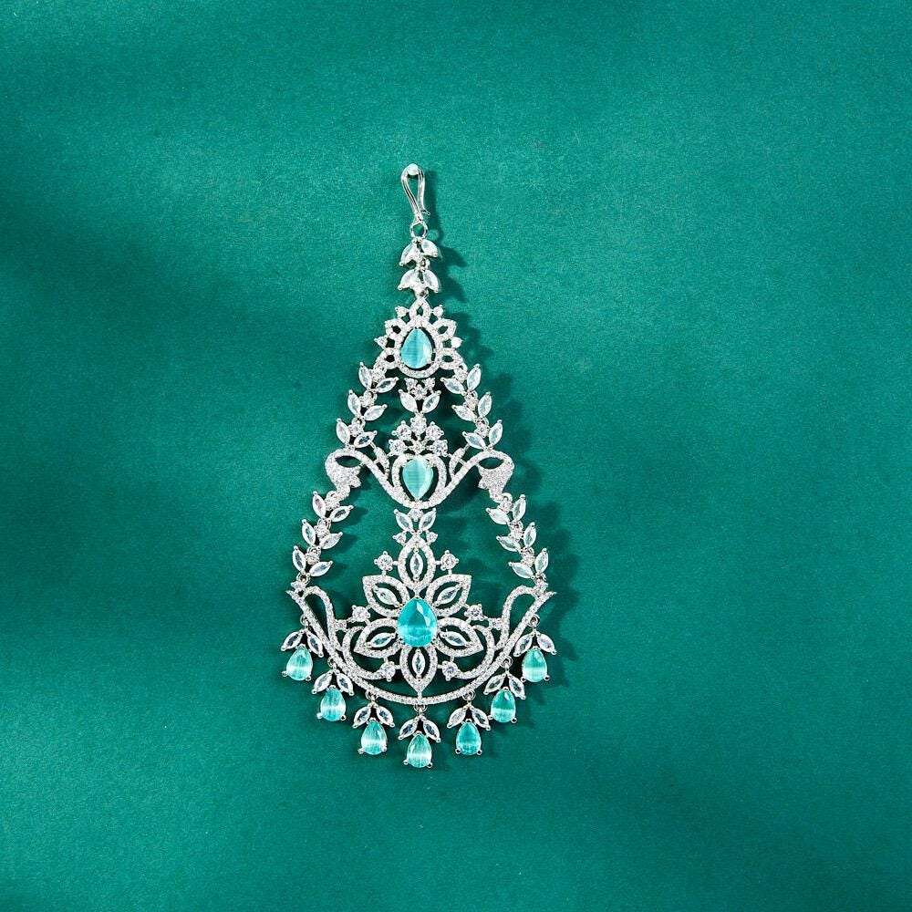 American Diamond Passa/ CZ Passa with Rhodium Plating/ AD Passa/ Indian Wedding/ Punjabi Wedding/ American Diamond Jhoomar/ Silver Passa